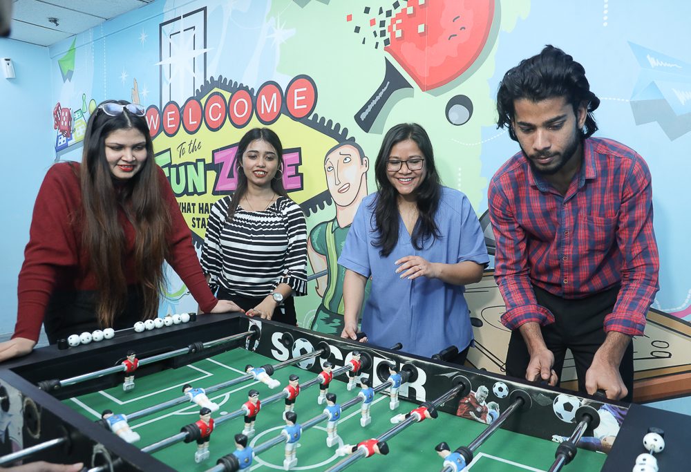 A foosball game in the games room
